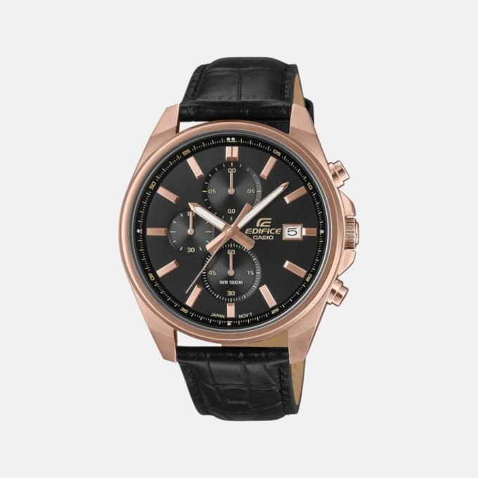 Montre Chronographe Homme - Casio Edifice - Boîtier or rose, Cadran Noir, Bracelet Cuir - Style élégant - Référence EFV-610ECL-1A