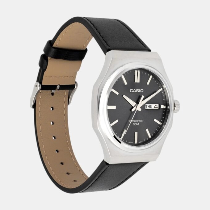 montre homme casio mtp e735l 8avdf – cadran gris foncé, bracelet cuir, style élégant, affichage analogique – cuir – gris foncé – mtp e735l 8avdf