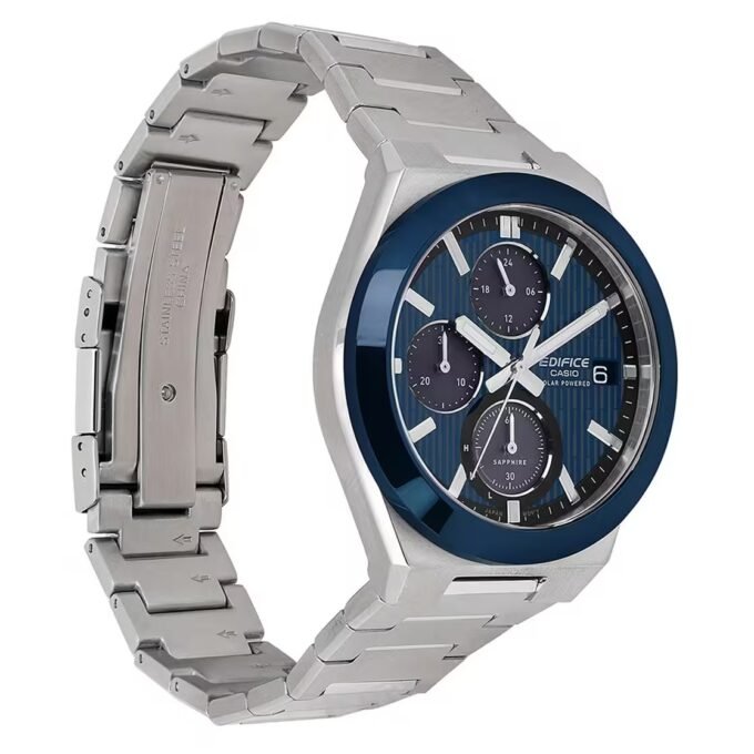 Montre Chronographe Solaire Casio EFS-S650D-2ADF - Acier Inoxydable, Étanchéité 10 Bar, Verre Saphir Antireflet, Précision ±20s/Mois - Acier - Argent - EFS-S650D-2ADF