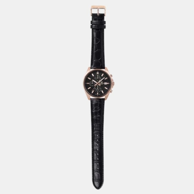 Montre Chronographe Homme - Casio Edifice - Boîtier or rose, Cadran Noir, Bracelet Cuir - Style élégant - Référence EFV-610ECL-1A