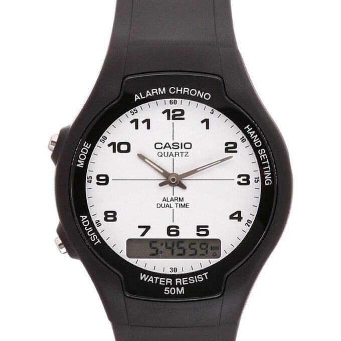 Montre CASIO Unisexe - Bracelet Noir En Resine - Cadran Blanc - Boitier En Resine - 12 Mois De Garantie - AW-90H-7BVDF