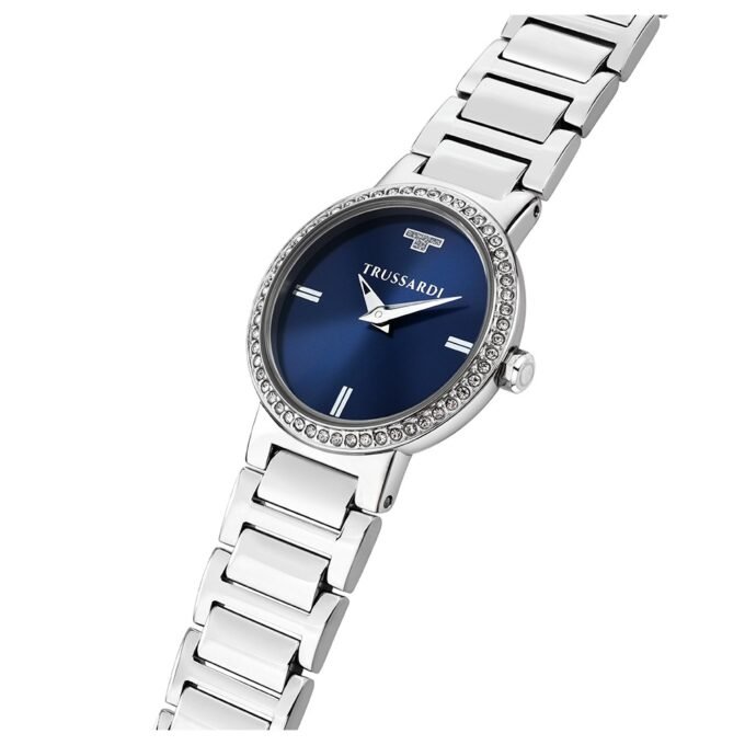 Montre Femme Trussardi T-Bridge – Acier Poli, Boîtier 28 mm, Bracelet Argent, Verre Minéral, Etanchéité 5 atm, Boucle Déployante – Garantie 2 ans – R2453171502