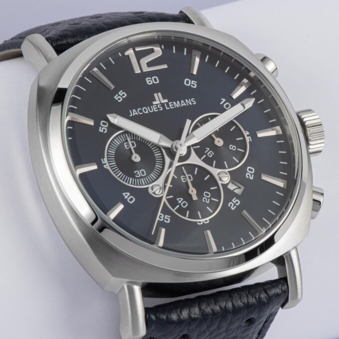 Montre Homme Jacques Lemans 1-1645Q - Élégance Sportive avec Cadran Bleu et Bracelet en Cuir
