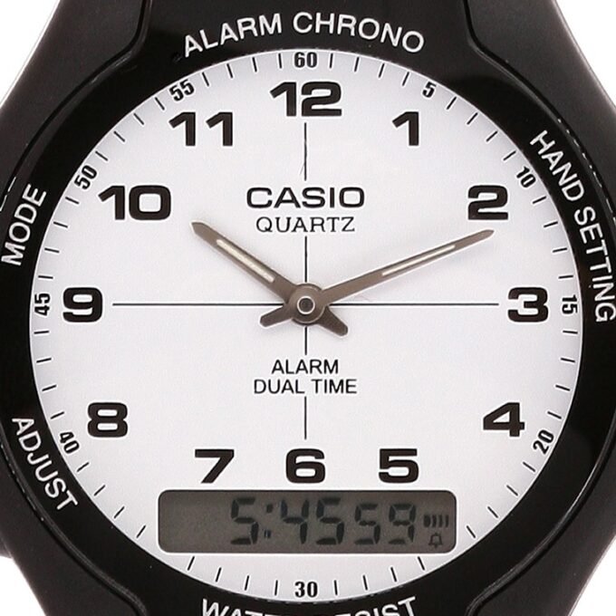 Montre CASIO Unisexe - Bracelet Noir En Resine - Cadran Blanc - Boitier En Resine - 12 Mois De Garantie - AW-90H-7BVDF