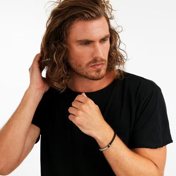 bracelet homme sector bandy szv112 inoxydable et cuir 21 cm couleurs argent et noir