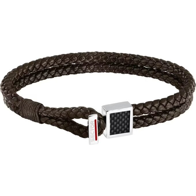 Bracelet Sector Bandy SZV129 - Élégance Masculine en Inoxydable et Cuir Naturel - Taille 21cm/22cm-BJxB