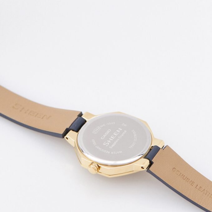 Montre Femme Casio - SHE-4543GL-2AUDF - Bracelet en Cuir Bleu - Affichage analogique - Résistant à l'eau - Verre Saphir