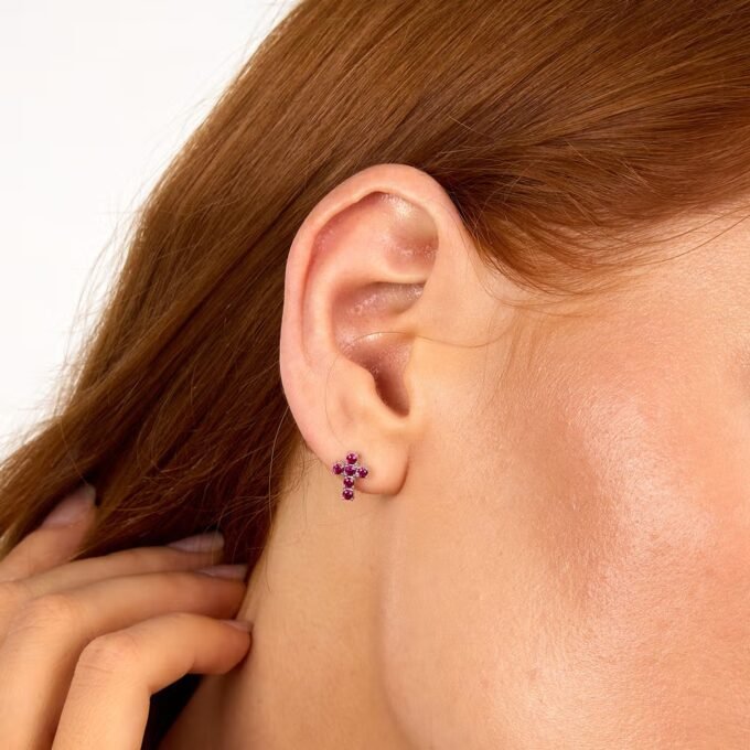 Morellato SAIW220 - Boucles d'Oreilles en Argent Recyclé avec Pierre Zircon Rouge et Symbole de Croix