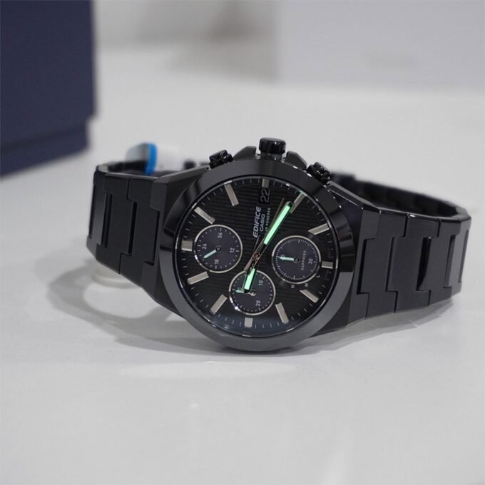 Montre Chronographe Solaire Casio EFS-S650DC-1ADF - Classique, Étanche 10 bar, Acier Inoxydable, Placage Ionique Noir - EFS-S650DC-1ADF