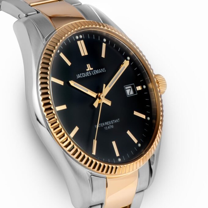 Montre Homme Jacques Lemans - Quartz 40mm - Acier Inoxydable Doré /Argent /Noir - Étanche 10ATM - Garantie 2 ans - 50-3I