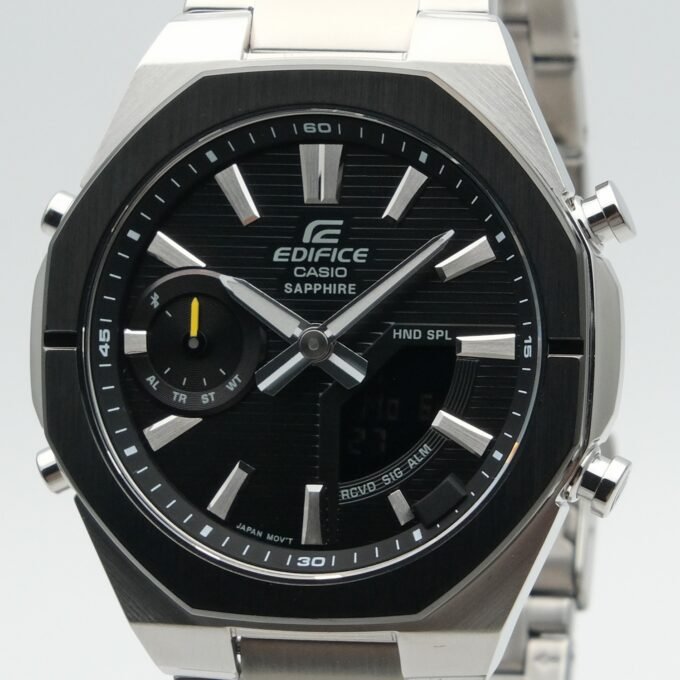 Montre Homme Casio Edifice - Analogique, Numérique - Bracelet en Acier Inoxydable - Cadran Noir, Quartz, 100 m - ECB-S10DB-1ADF