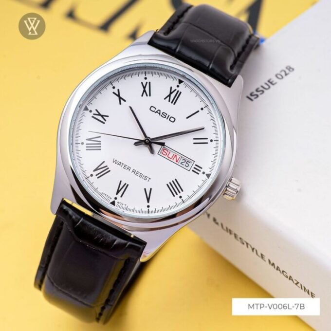 Montre Casio Homme - MTP-V006L-7BUDF - Bracelet en cuir noir - Affichage analogique - Résistant à l'eau
