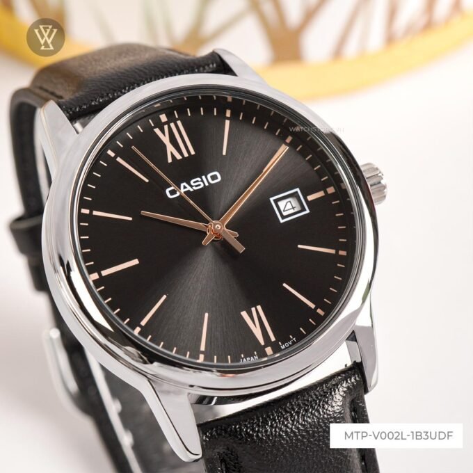 Montre Homme Casio - MTP-V002L-1B3UDF - Bracelet en Cuir Noir - Affichage analogique - Résistant à l'eau