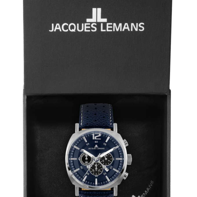 Montre Homme Jacques Lemans 1-1645Q - Élégance Sportive avec Cadran Bleu et Bracelet en Cuir