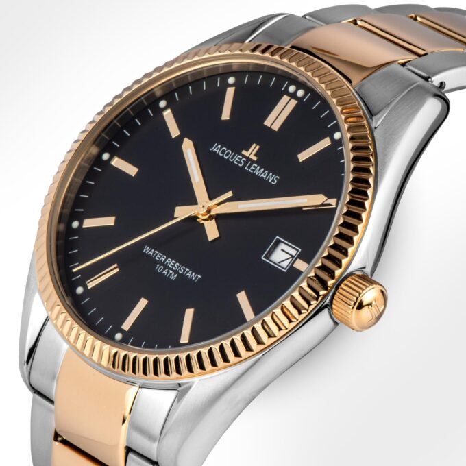 Montre Homme Jacques Lemans - Quartz 40mm - Acier Inoxydable Doré /Argent /Noir - Étanche 10ATM - Garantie 2 ans - 50-3I