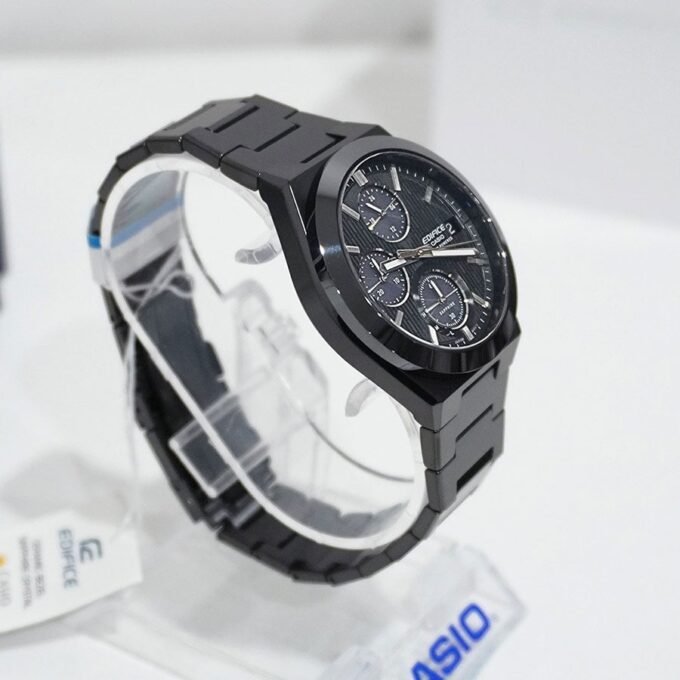 Montre Chronographe Solaire Casio EFS-S650DC-1ADF - Classique, Étanche 10 bar, Acier Inoxydable, Placage Ionique Noir - EFS-S650DC-1ADF
