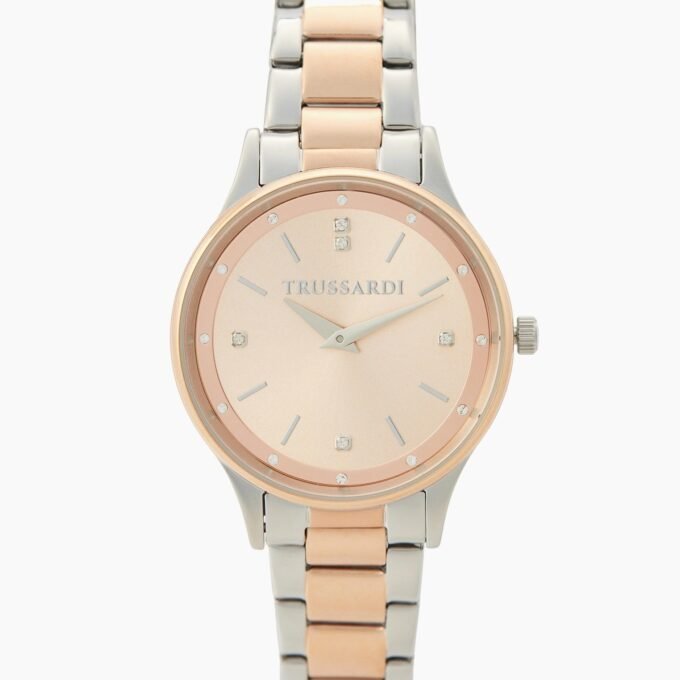 Montre Femme Trussardi T-Star 34 mm - Acier Argenté, Bracelet Métal Argent et Or Rose, Verre Minéral, Etanche 50 Mètres, Boucle Déployante, Garantie 2 Ans - R2453152511