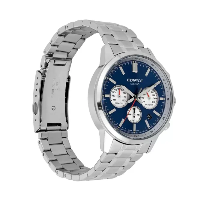 Montre homme Casio – Chronographe, Acier inoxydable, Verre minéral, Étanche 100m, Bracelet acier, Bleu - EFR-575D-2ADF