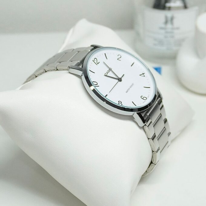 Montre Analogique Casio Pour Homme, Minimaliste, Bracelet en Acier, Cadran Blanc Concave, 3 Aiguilles - MTP-VT03D-7BDF