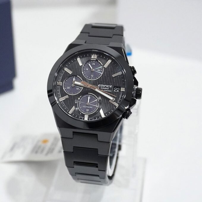 Montre Chronographe Solaire Casio EFS-S650DC-1ADF - Classique, Étanche 10 bar, Acier Inoxydable, Placage Ionique Noir - EFS-S650DC-1ADF