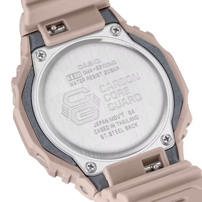 Montre Analogique-Digitale - G-Shock - Femme - Résistante aux Chocs, Étanche 20 ATM, Design Octogonal, Éclairage LED - Résine Renforcée Carbone - Rose Doré - GMA-S2100MD-4ADR
