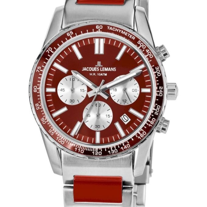 montre homme/femme jacques lemans quartz chronographe 39mm, acier inoxydable et céramique, multicolore, verre crystex, 10 atm réf. 1 2059k