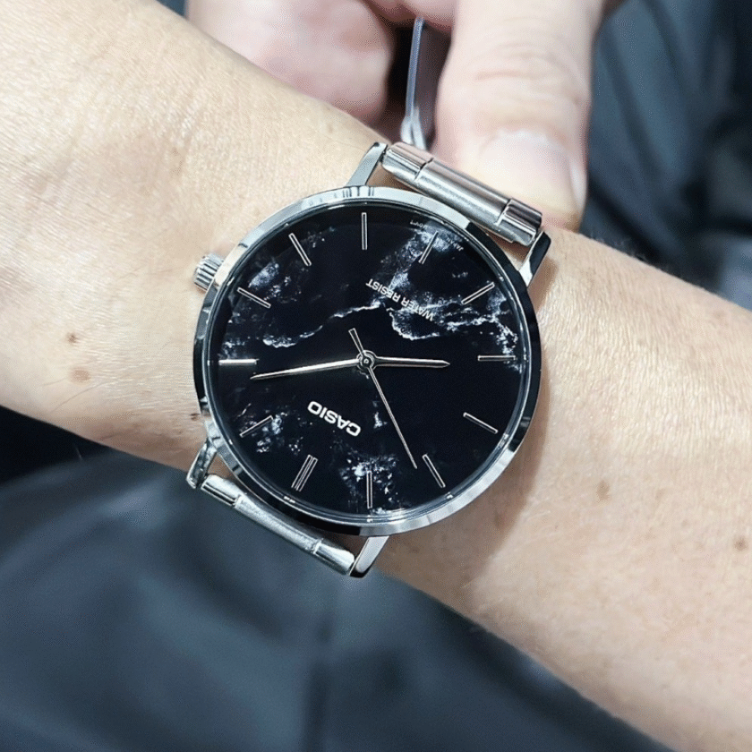montre classique casio homme design Élégant, bracelet métal, résistante à leau, mouvement quartz acier inoxydable noir référence mtp vt01dm 1audf