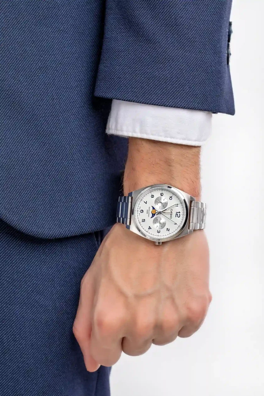 montre classique homme casio bracelet acier inoxydable, résistante à leau, design Élégant référence mtp m100d 7avdf argent