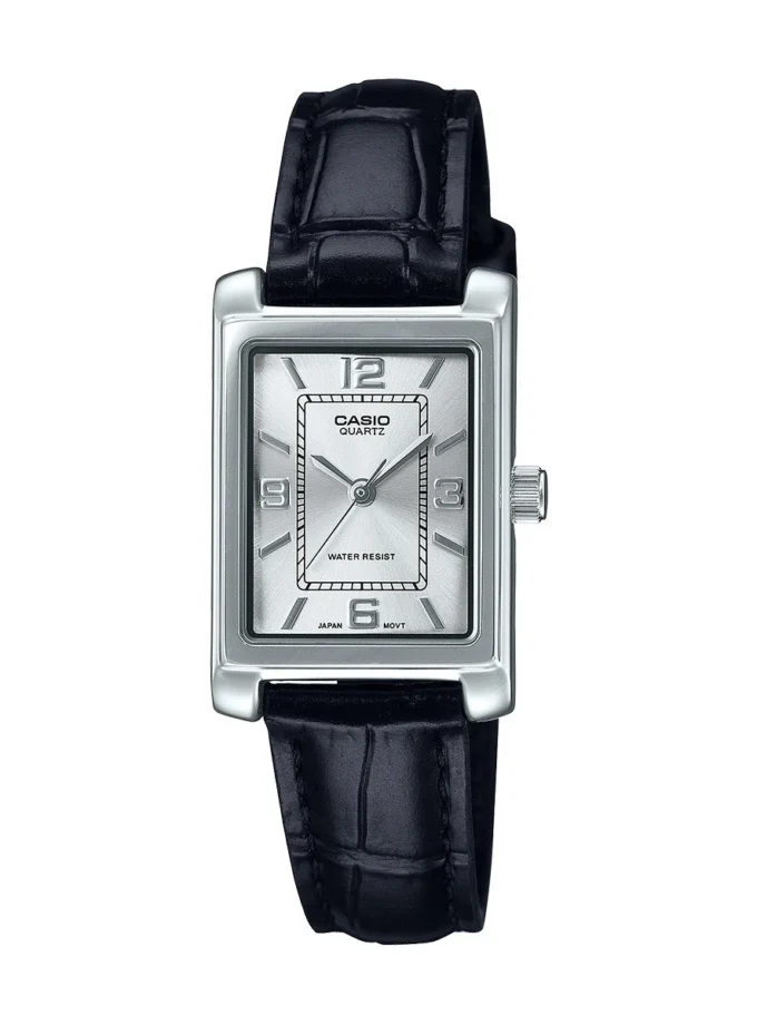 montre classique femme design Élégant, bracelet cuir, résistance à leau, mouvement quartz acier argenté référence ltp 1234ll 7adf