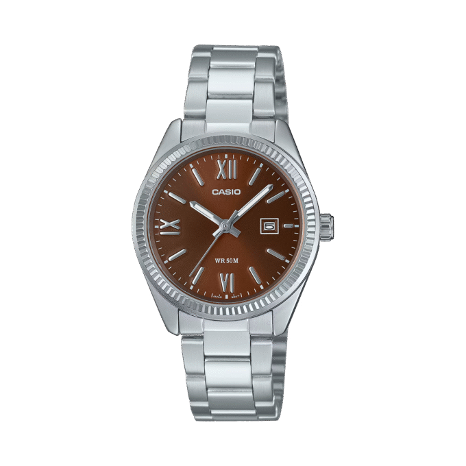 Montre Femme Analogique Casio - Acier Inoxydable, Cadran Rouge, Date, Etanche 50m - LTP-1302DD-5AVDF