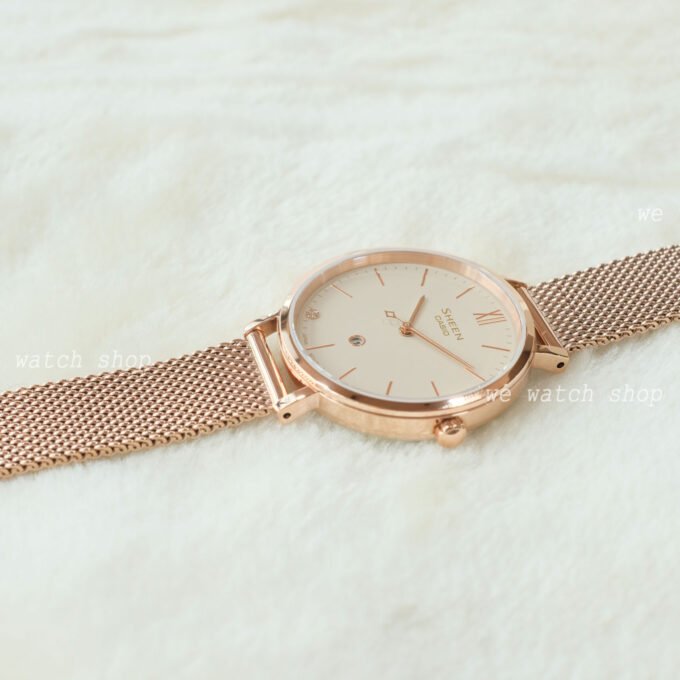 Montre Classique Femme - Casio Sheen SHE-4539CGM-4AUDF - Acier Inoxydable, Bracelet Maille, Rose Doré, Étanche - Boutique Aïwatch