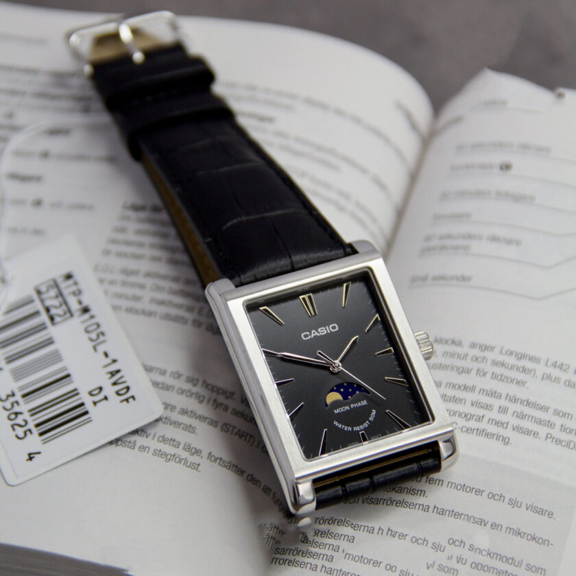 montre homme casio mtp m105l 1avdf cadran carré bracelet en cuir noir affichage analogique résistant à l'eau