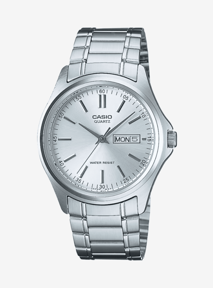 montre casio homme bracelet gris en acier inoxydable cadran blanc 12 mois de garantie mtp 1239d 7adf
