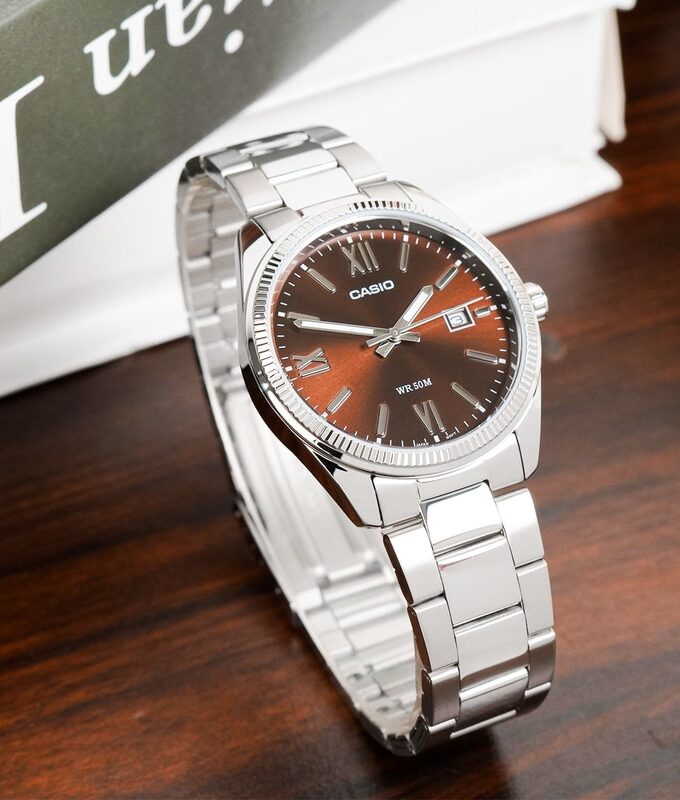 montre classique homme casio mtp 1302dd 5avdf – acier inoxydable, bracelet métal, cadran marron, Étanche – boutique aïwatch