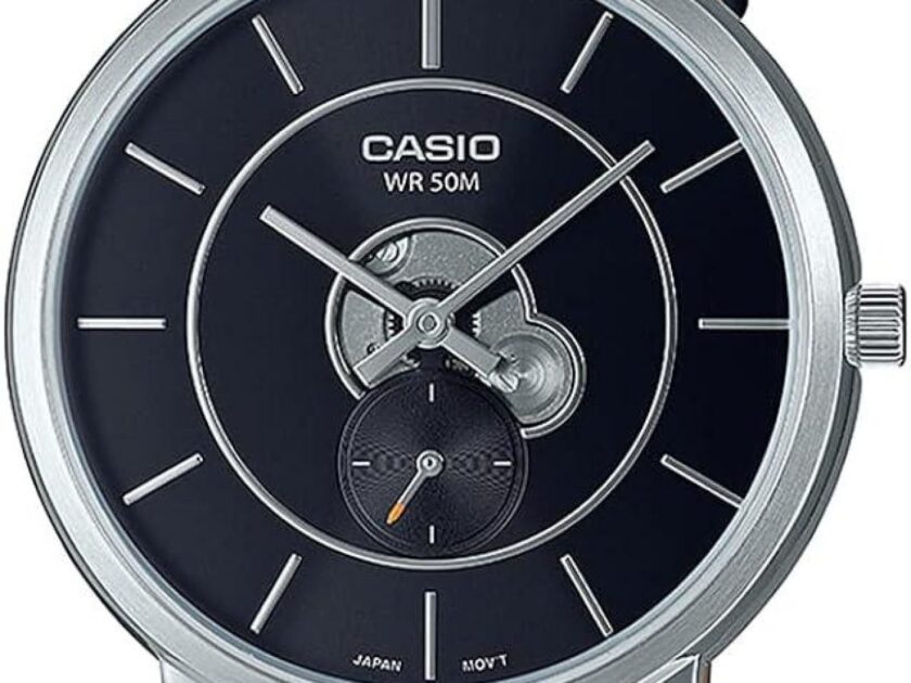 montre casio mtp b130l 1avdf Élégance classique avec cadran noir et bracelet en cuir style intemporel avec cuir et cadran argenté