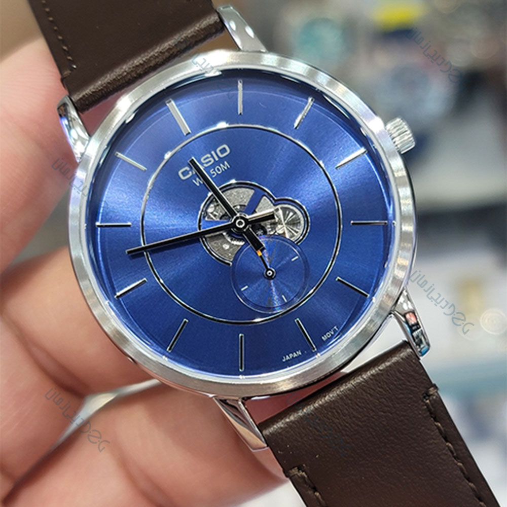 montre homme casio mtp b130l 2avdf bracelet en cuir marron affichage analogique résistant à l'eau
