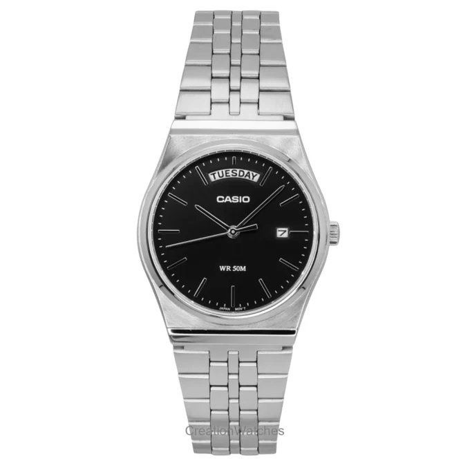 Montre Homme Casio MTP-B146D-1AVDF – Acier Inoxydable, Bracelet Métal, Etanche 50 Mètres, Affichage Jour/Date, Verre Minéral, Précision ±20s/mois – Argent/Noir