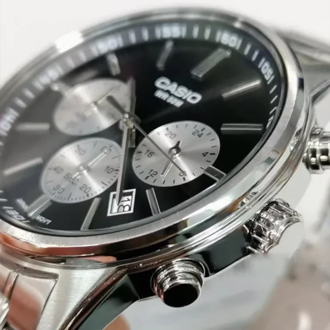 montre classique homme casio mtp e515d 1avdf – acier inoxydable, bracelet métal, Étanche, design Élégant – argenté – chronographe mtp e515d 1avdf