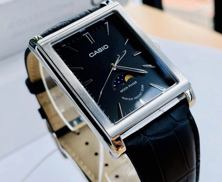 montre homme casio mtp m105l 1avdf cadran carré bracelet en cuir noir affichage analogique résistant à l'eau