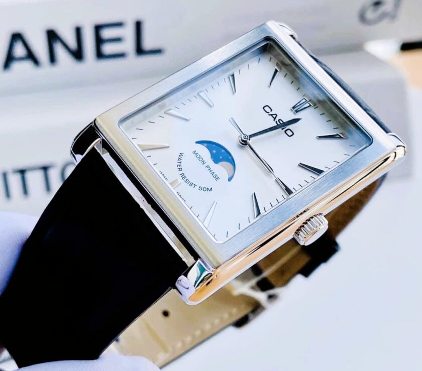 montre homme casio mtp m105l 7avdf bracelet en cuir noir cadran carré affichage analogique résistant à l'eau