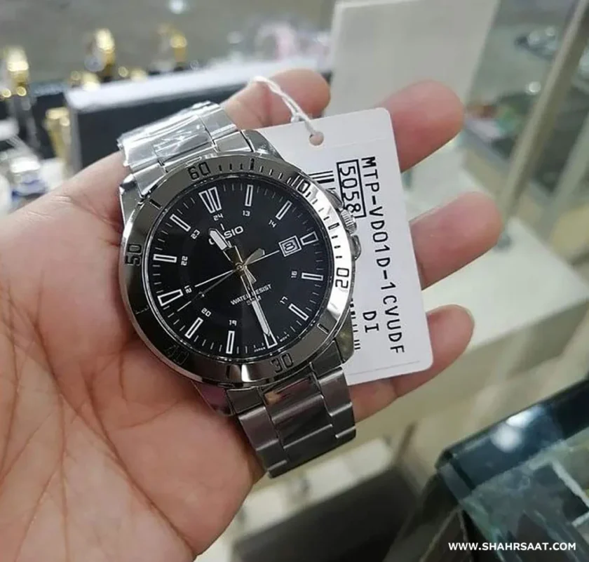 montre casio mtp vd01d 1cvudf Élégance classique avec cadran noir et bracelet en cuir