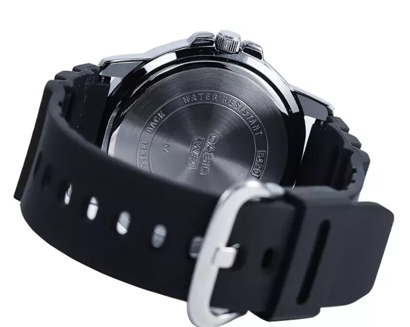 montre homme casio mtp vd300 7budf bracelet en résine noir chronographe >affichage analogique résistant à l'eau
