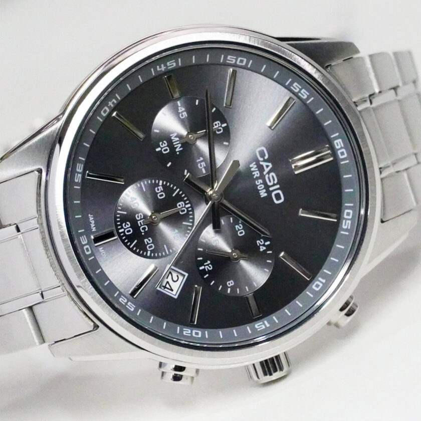 montre classique casio homme chronographe Élégant, Étanche 50m, verre minéral, bracelet acier inoxydable argent mtp e515d 8avdf