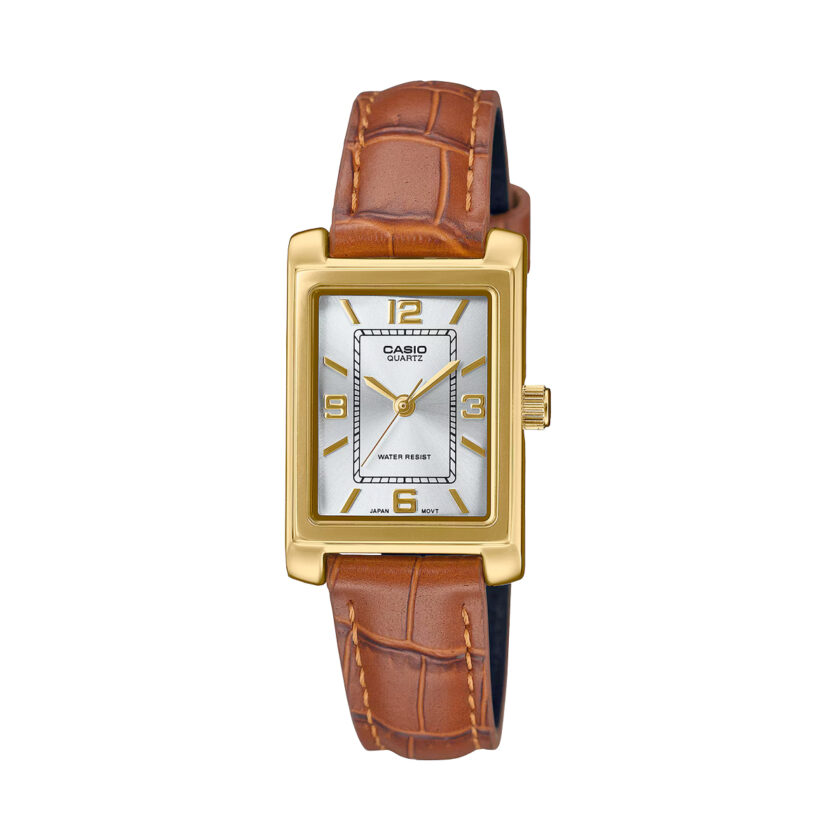 montre classique femme design Élégant, bracelet cuir, résistance à leau, mouvement quartz acier inoxydable doré référence ltp 1234gll 7adf