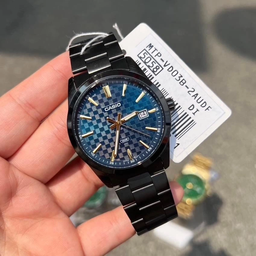 montre homme casio mtp vd03b 2audf bracelet en acier inoxydable noir affichage analogique résistant à l'eau