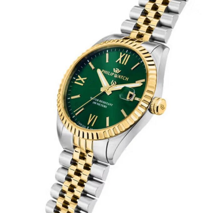 Montre Femme Philip Watch Caribe - Heure et date - Acier inoxydable, 31 mm, Cristal de saphir, Traitement antireflet, Boucle de plongée c, Boutons et verrouillage de sécurité Étanche 10 ATM, Argent - R8253597656