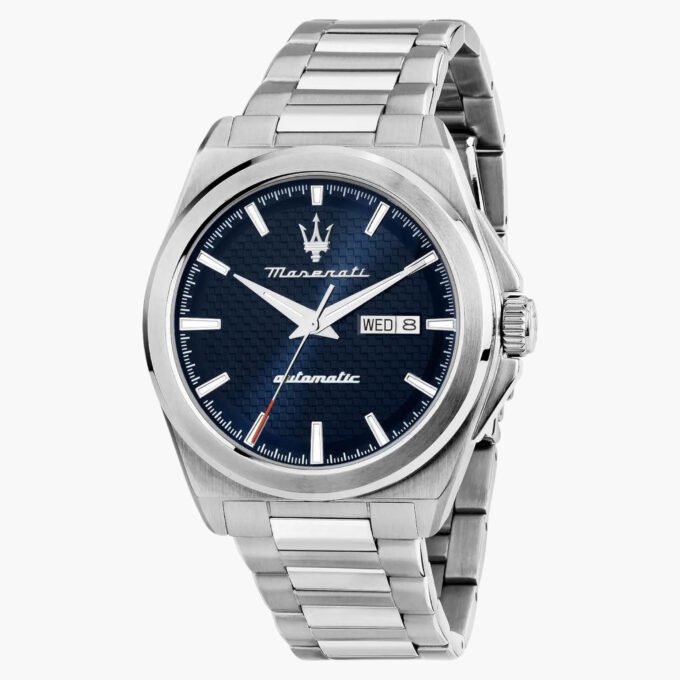 Montre Automatique Homme Maserati R8823152002 – Acier inoxydable Bleu Gris, Cadran Motif Carré, Etanche 10 ATM, Mouvement Miyota 8205, Bracelet Acier – Garantie 2 ans