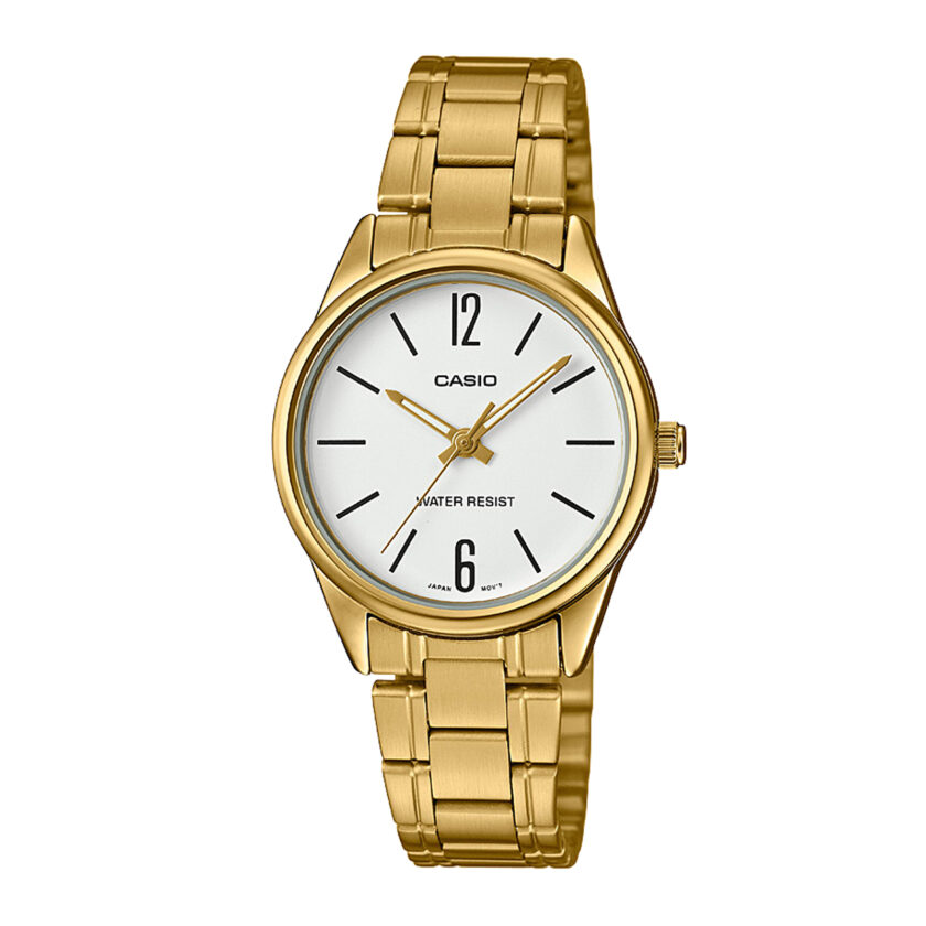 montre femme casio ltp v005g 7budf bracelet en acier inoxydable or affichage analogique résistant à l'eau