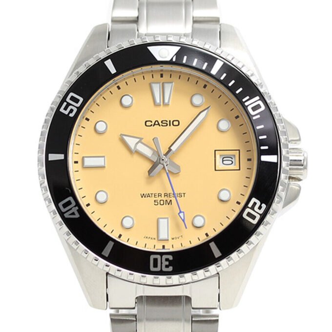 Montre Homme - Casio - Acier inoxydable, lunette anti-retour, étanche 50m, Verre Minéral, Bracelet Acier, 42×38,5×10,4mm, précision ±20s/mois - MDV-10D-4A2VDF