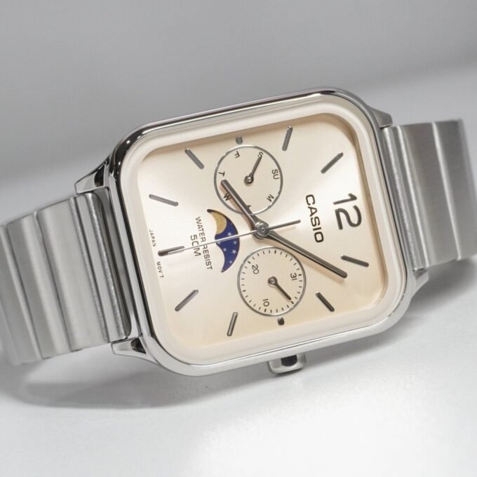 Montre Homme - Casio - Quartz, Phases de lune, Acier inoxydable, Étanche - Argenté - MTP-M305D-9AVDF